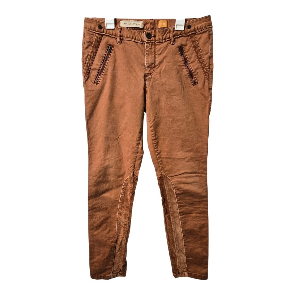 Pilcro The Letterpress Skinny Pants Rust Orange Velvet Detail Women's 8